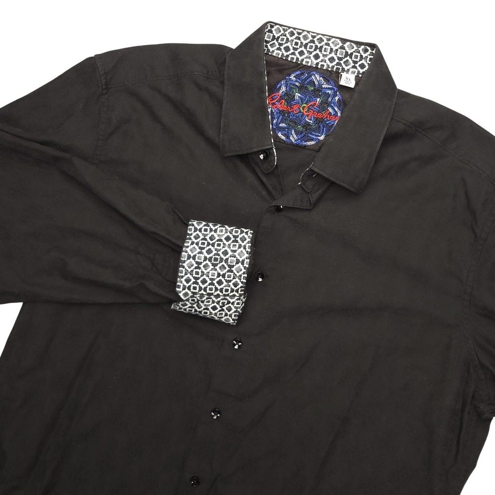 Robert Graham Shirt Mens XL Black Solid Long Sleeve Button Up Cotton Casual